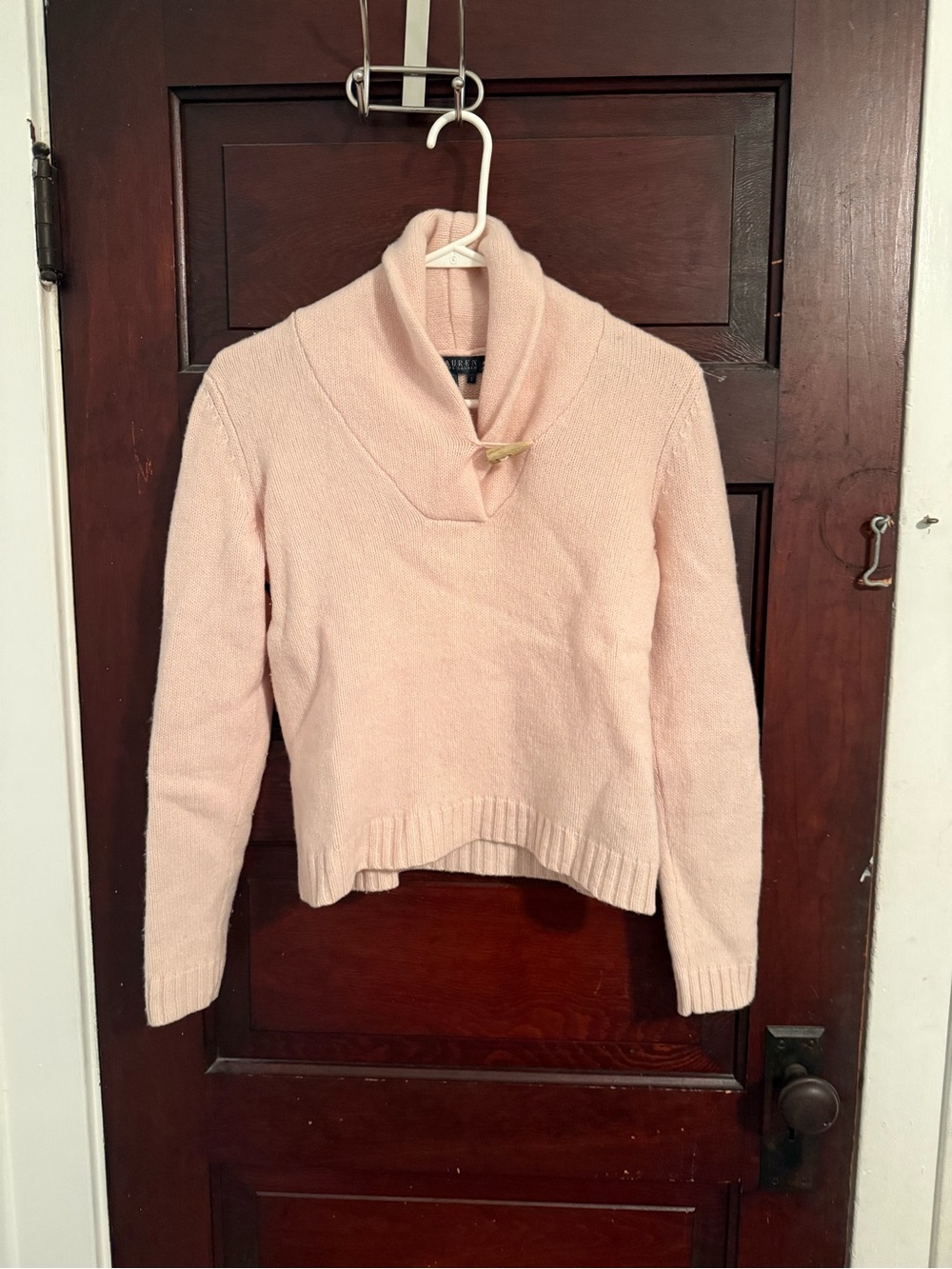 Ralph Lauren Light Pink Shawl Collar‎ Toggle Sweater 100% wool